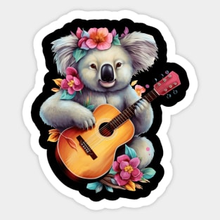 Floral Cute Koala Playing Guitar Sticker